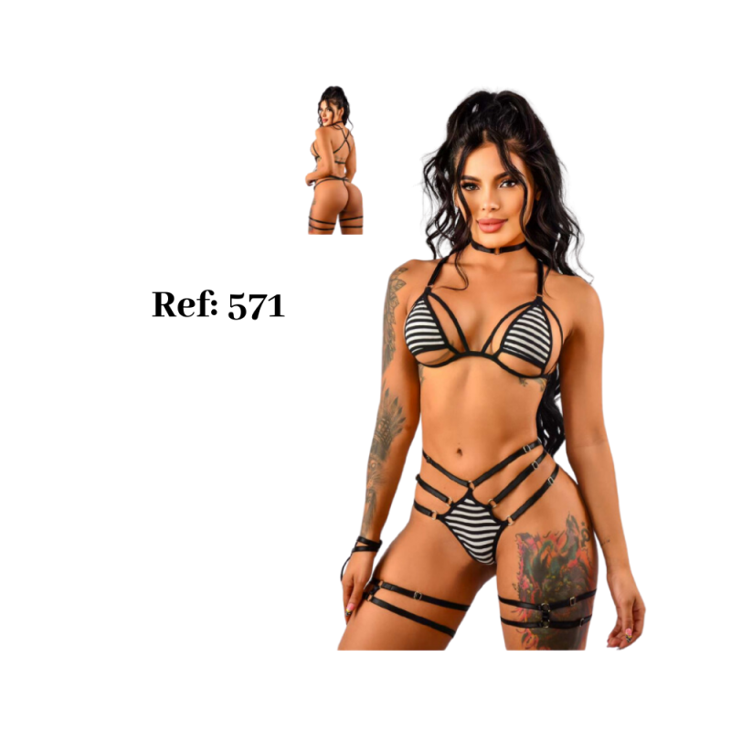 Comprar Lenceria Fina Sensual Y Erotica Negra rayas blancas en Electroshopy